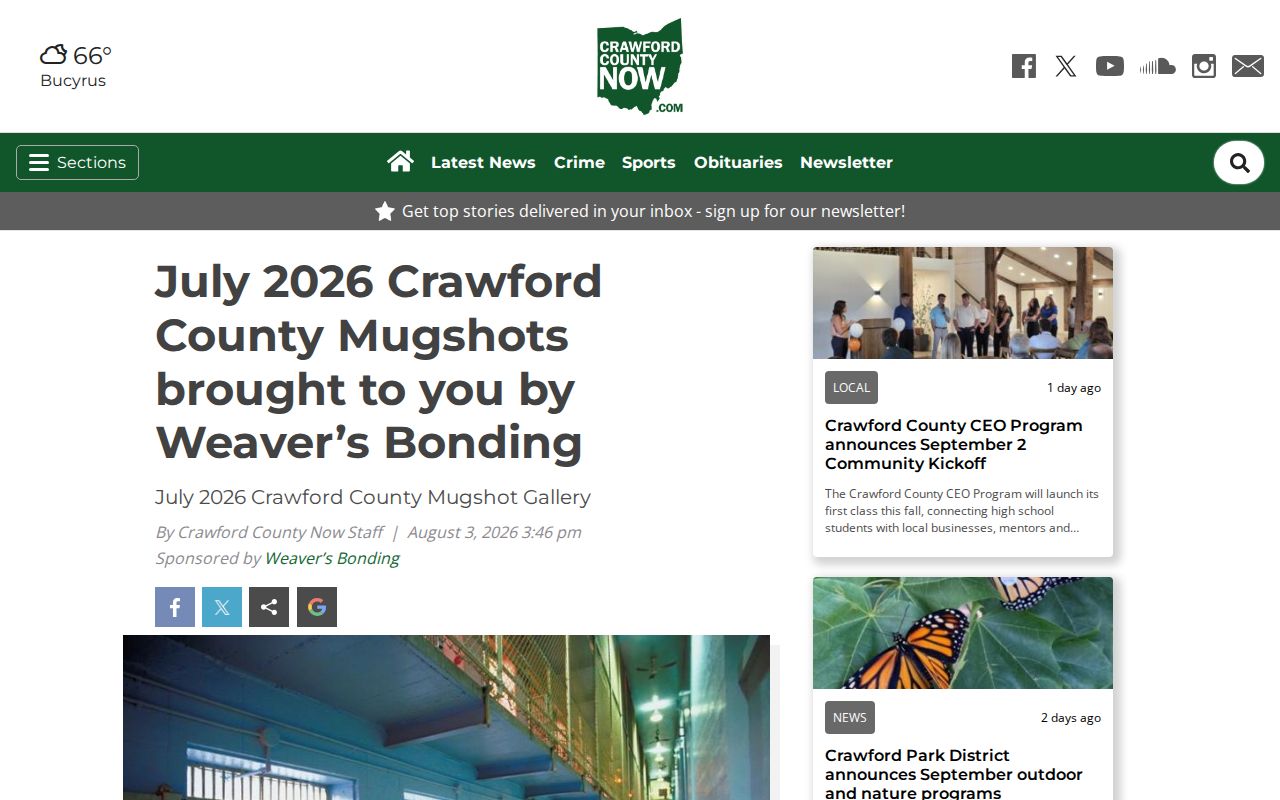 Crawford County crime news source showing a July 2026 Crawford County Now editorial post