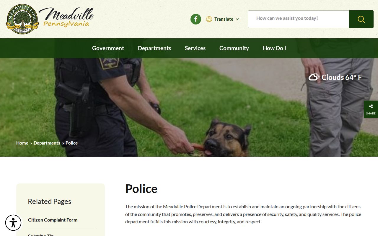 Meadville City Police Department official webpage