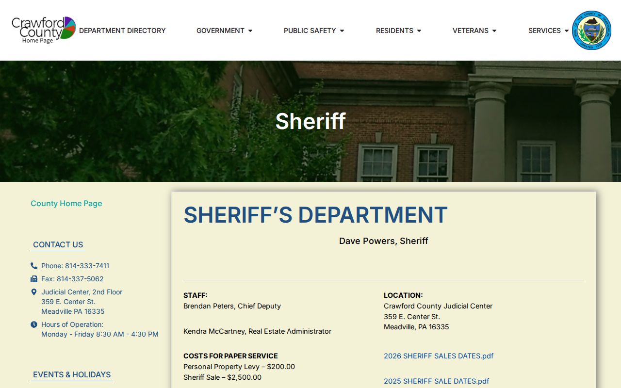Crawford County Most Wanted research source at the Crawford County Sheriff contact page